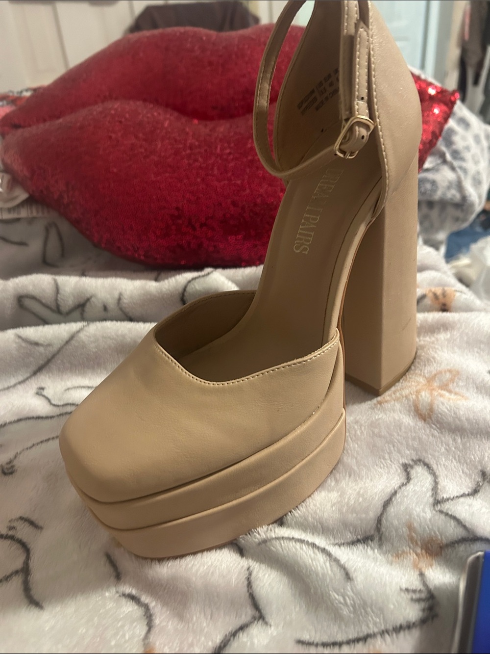 Dream Pairs Platform Ankle-Strap Chunky Heel Pumps - Nude